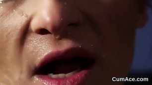 Horny Idol Gets Cumshot On Her Face Gulping All The Jizz