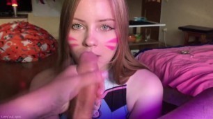 Cosplay D.Va from Overwatch Sucks Big Cock and Gets Cum in Mouth